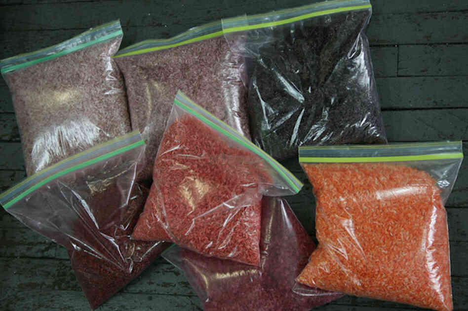 The outcome of her work: Levin now owns many Ziploc bags filled with colored rice, about two 25 pound bags, which she plans to use for cooking meals with friends.