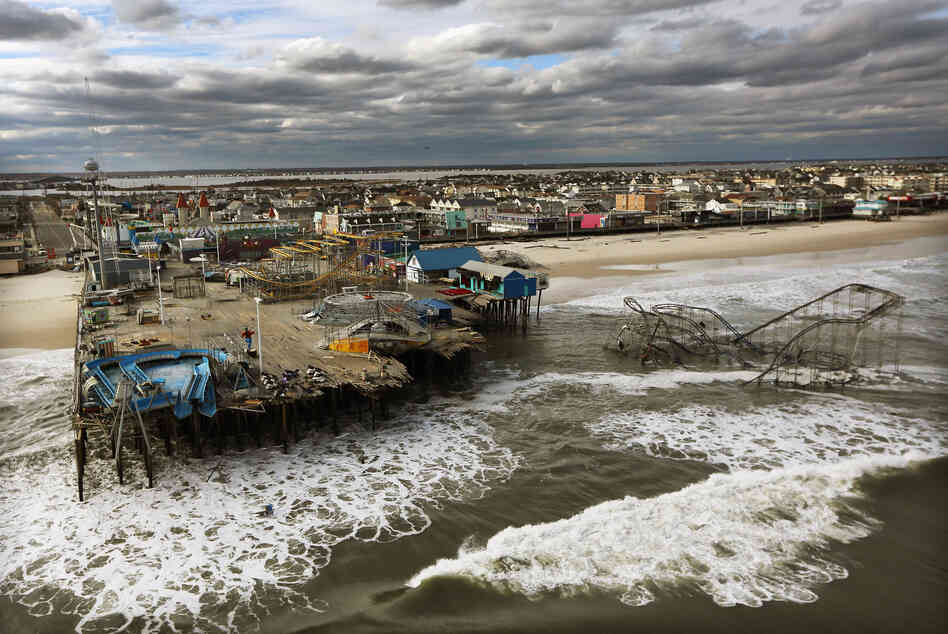 Waves break Oct. 31 in front of a destroyed amusement park wrecked by Hurricane Sandy in Seaside Heights, N.J. Waves break Oct. 31 in front of a destroyed amusement park wrecked by Hurricane Sandy in Seaside Heights, N.J.