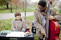 Bassist Vicente Archer played in pianist Kevin Hays' trio, in front of a rock outcropping.