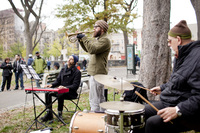 The Kirk Knuffke (trumpet) and Jesse Stacken (keyboard) duo were joined by drummer Bill Goodwin at the northeast corner of the park.