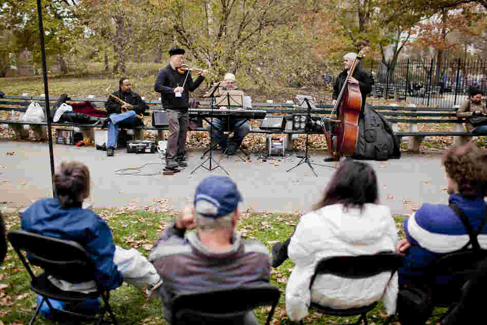 Violinist Jason Kao Hwang's quartet played near Seneca Village, on the west side near 85th Street.