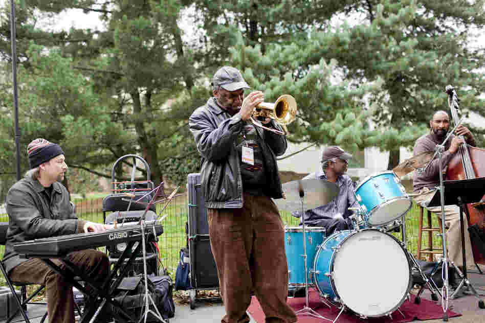 Trumpeter Roy Campbell's Tazz Quartet performed in the back of the Metropolitan Museum of Art.