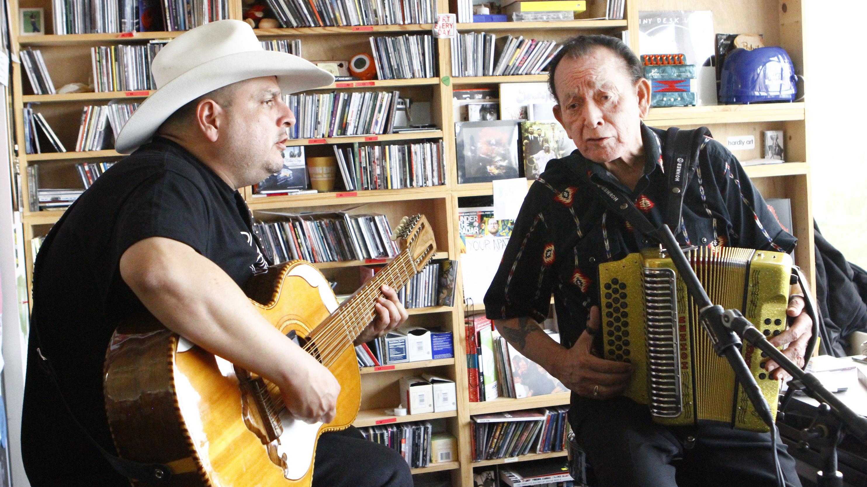 Flaco Jimenez and Max Baca play a Tiny Desk Concert on Oct. 3.