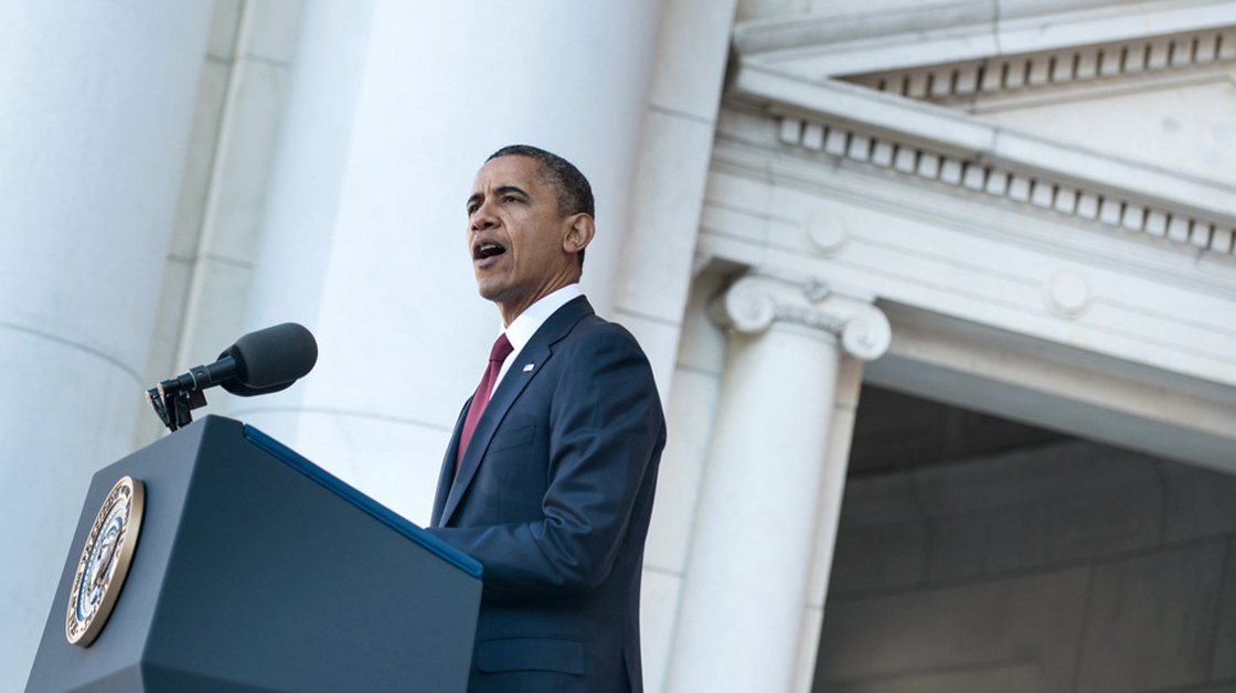 President Obama speaks during Veterans Day ceremonies at Arlington National Cemetery in Virginia on Sunday.