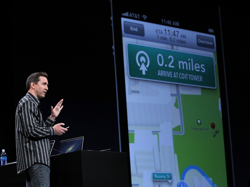 Scott Forstall demonstrates the new map application featured on iOS 6 during the 2012 Apple WWDC keynote address in San Francisco in June. Apple announced in October that he will leave the company.