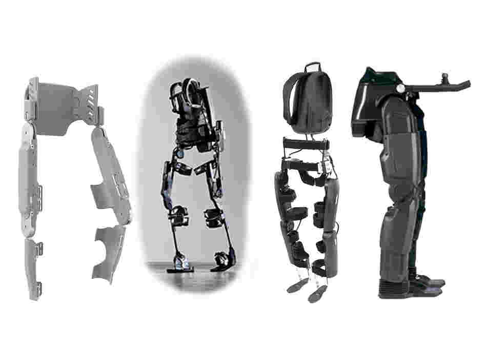 From left to right, the Vanderbilt exoskeleton, the Ekso Bionics exoskeleton, ReWalk by Argo Medical Technologies and Rex by Rex Bionics.
