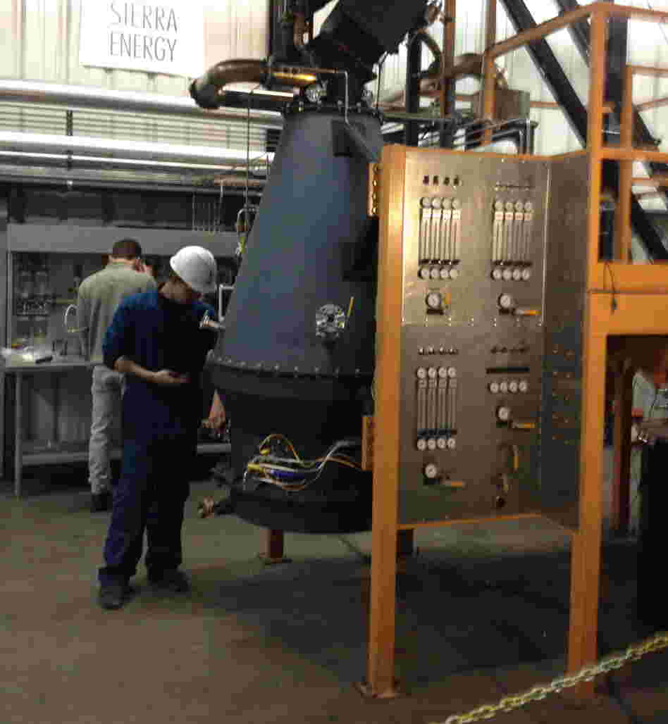 Sierra Energy is testing a reactor that makes fuel in a warehouse at an old Air Force base near Sacramento, Calif.