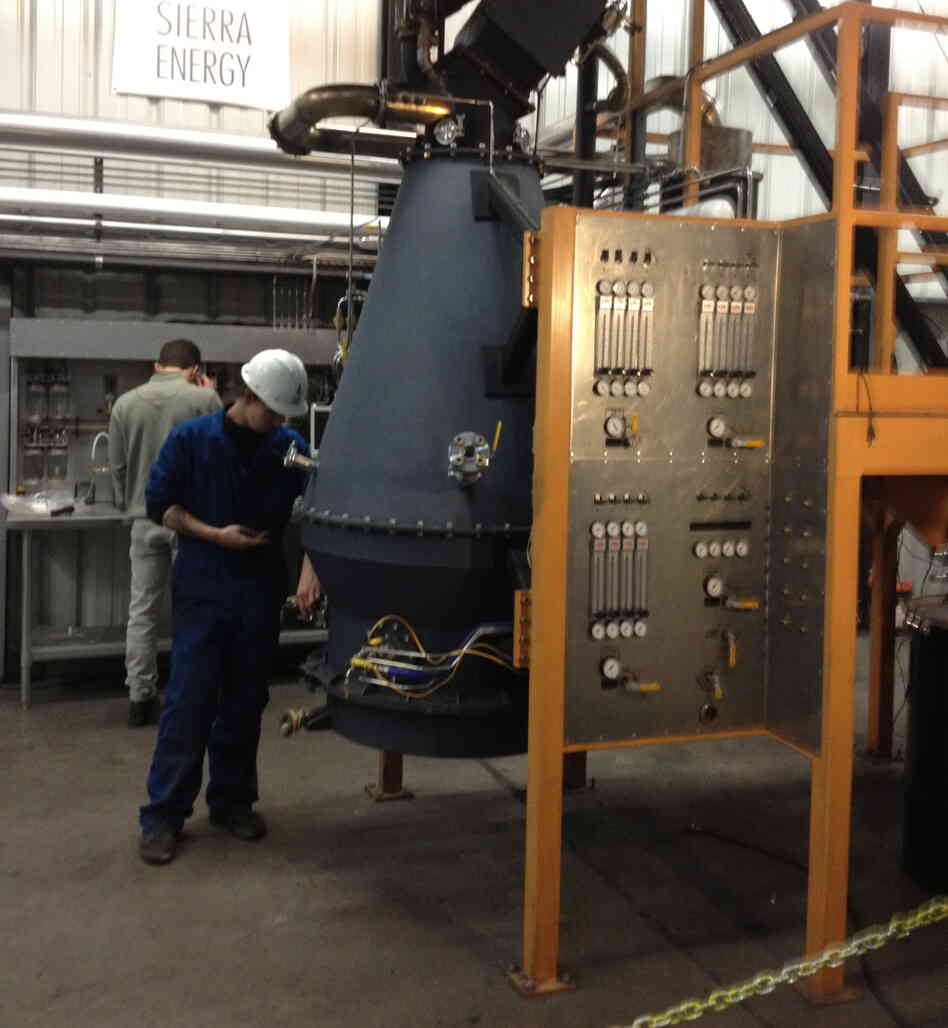 Sierra Energy is testing a reactor that makes fuel in a warehouse at an old Air Force base near Sacramento, Calif.