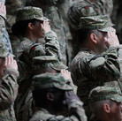 Soldiers of the U.S. Army V Corps conduct a color casing ceremony to mark the departure of V Corps headquarters from Europe on May 10, 2012, at the U.S. Army base in Wiesbaden, Germany.