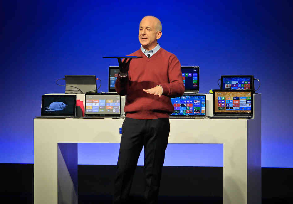Steven Sinofsky introduces a new Microsoft tablet computer and Windows 8 software to the media in Shanghai on Oct. 23. The former president of Microsoft's Windows division has since left the company.