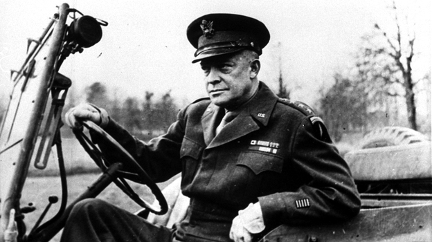 Dwight Eisenhower allegedly had an affair with his female driver while he was the supreme Allied commander during World War II. He's shown here at the wheel of his jeep in France in 1944.
