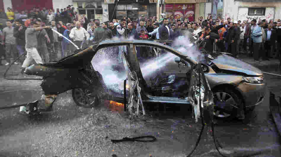 A car hit by one of today's airstrikes in Gaza City.