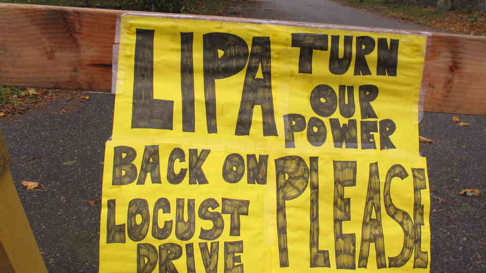 A plea to the Long Island Power Authority for electricity to be restored is posted on a barrier in Mastic Beach, N.Y. on Oct. 31, 2012. The south shore Long Island community was among the hardest hit by the storm that pounded the Northeast. A plea to the Long Island Power Authority for electricity to be restored is posted on a barrier in Mastic Beach, N.Y. on Oct. 31, 2012. The south shore Long Island community was among the hardest hit by the storm that pounded the Northeast.