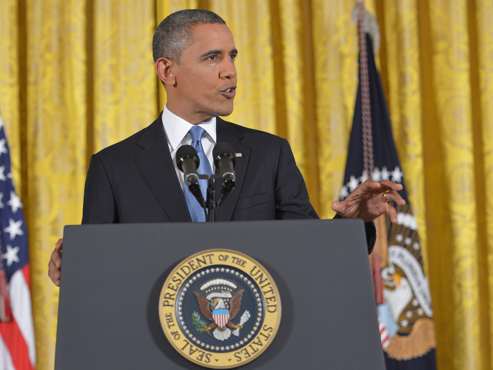 President Obama during his news conference at the White House today.