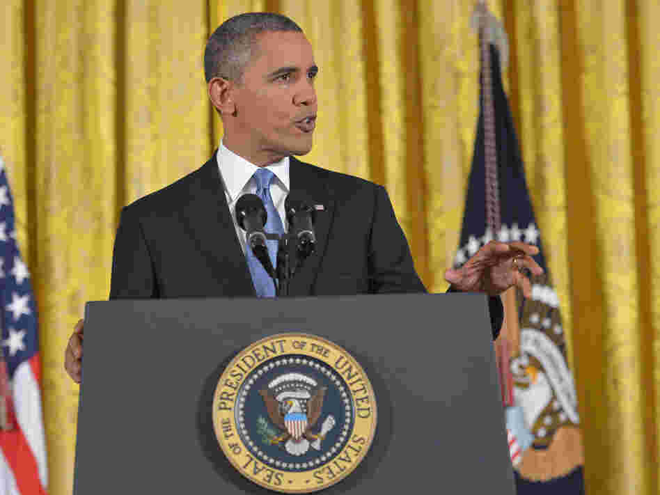 President Obama during his news conference at the White House today.