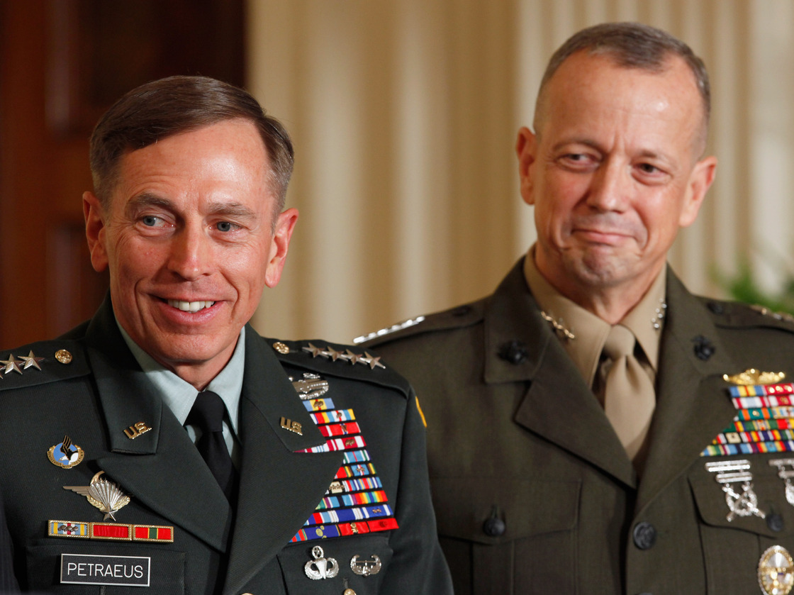 Then-Army Gen. David Petraeus (left) and Marine Corps Gen. John Allen in August, 2011.