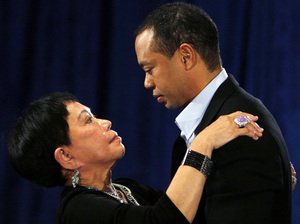 Tiger Woods talks to his mother Kultida Woods after acknowledging marital infidelities in 2010 in Ponte Vedra Beach, Fla.