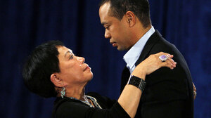 Tiger Woods talks to his mother Kultida Woods after acknowledging marital infidelities in 2010 in Ponte Vedra Beach, Fla.
