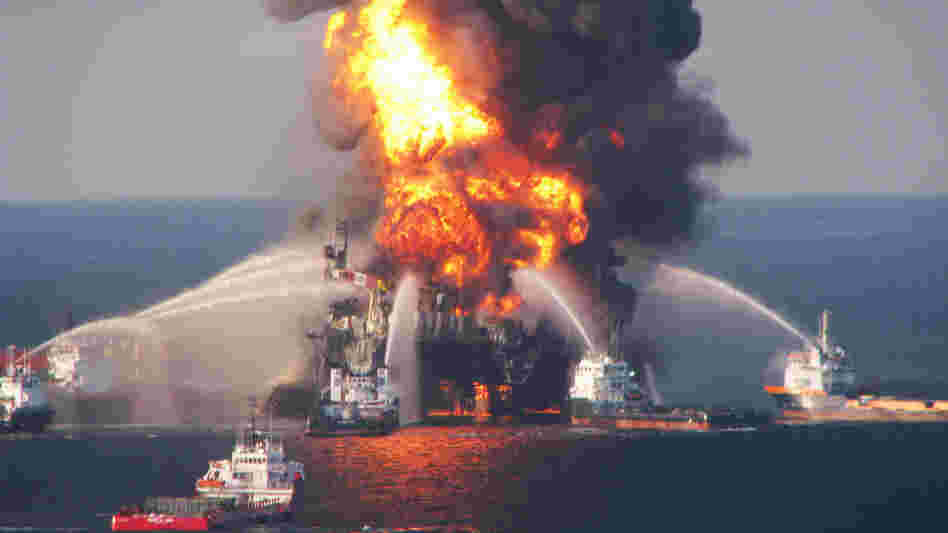 The Deepwater Horizon oil rig burned on April 21, 2010. The Deepwater Horizon oil rig burned on April 21, 2010.