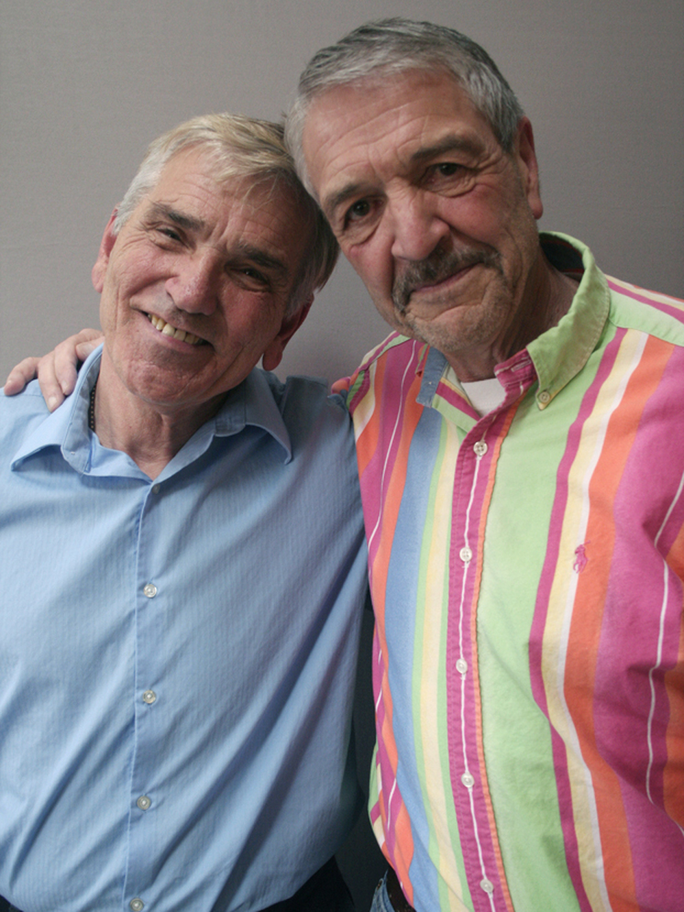 Larry Rolf (left) and Denny Daniels are best friends who were both married to the same woman — though at different times. After she died, the two helped each other cope.