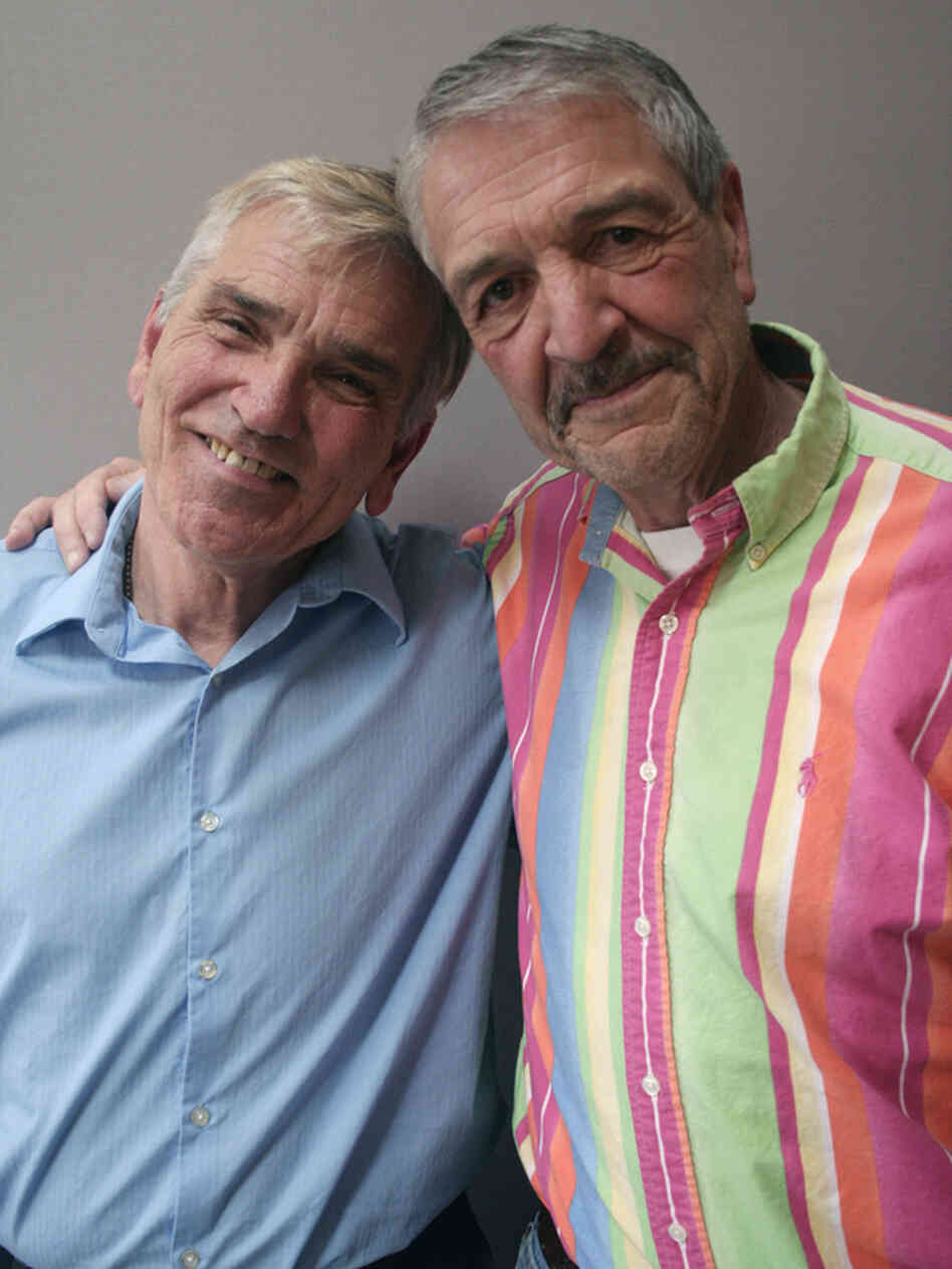 Larry Rolf (left) and Denny Daniels are best friends who were both married to the same woman — though at different times. After she died, the two helped each other cope.