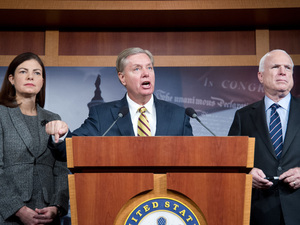 Sens. Kelly Ayotte, R-N.H., Lindsey Graham, R-S.C., and John McCain, R-Ariz., appear during a news conference Wednesday about the terrorist attack in Benghazi, Libya. Graham argued that Susan Rice, currently the U.S. ambassador to the U.N., misled the public when addressing the attack, in which four Americans were killed.