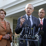 Congressional leaders after their meeting with President Obama Friday. From left: House Minority Leader Nancy Pelosi (D), Senate Majority Leader Harry Reid (D), House Speaker John Boehner (R) and Senate Minority Leader Mitch McConnell (R). Congressional leaders after their meeting with President Obama Friday. From left: House Minority Leader Nancy Pelosi (D), Senate Majority Leader Harry Reid (D), House Speaker John Boehner (R) and Senate Minority Leader Mitch McConnell (R).
