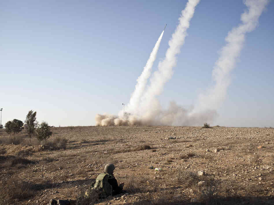 Israel's anti-rocket system, known as Iron Dome, is shown in action on Thursday, Nov. 15, near Beer Sheva, in southern Israel. The system is designed to shoot down incoming rockets launched by Palestinians in the nearby Gaza Strip.