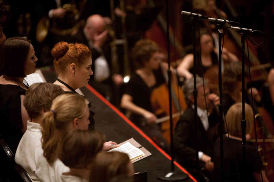 Soprano Elisabeth Meister, watching and listening intently. 
