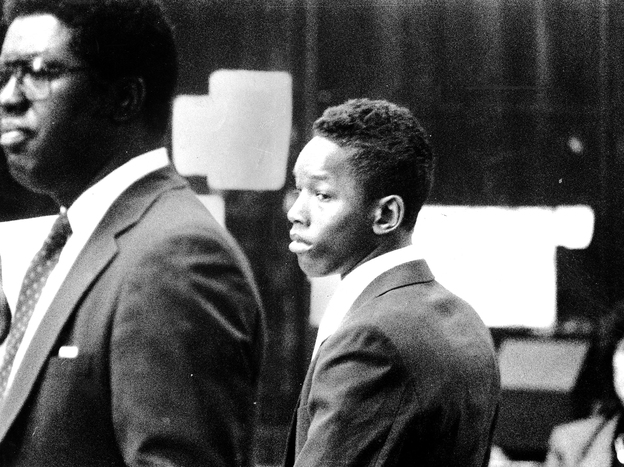 Kharey Wise as he looked in court when he was arraigned in the Central Park jogger rape case. The real rapist later confessed to his crime, exonerating the teens.