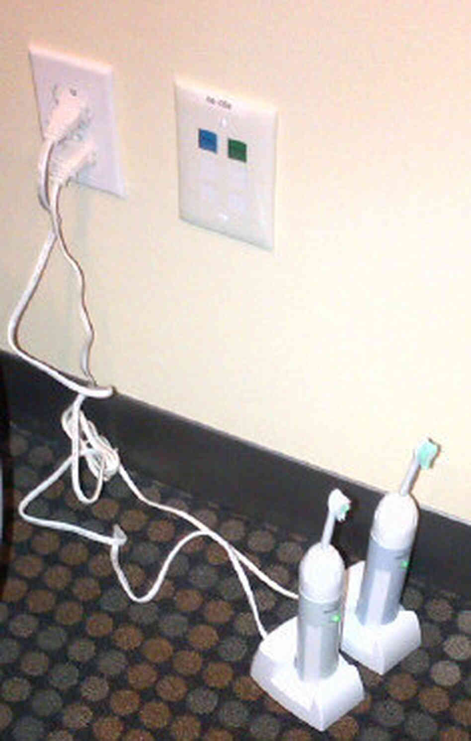 A staffer, whose home was still without power 10 days after Sandy, recharged electric toothbrushes in the green room at WNYC. A staffer, whose home was still without power 10 days after Sandy, recharged electric toothbrushes in the green room at WNYC.