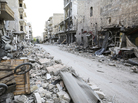 Rubble litters the street in the main souk or market area of Maraat al-Numan, Syria. Rubble litters the street in the main souk or market area of Maraat al-Numan, Syria.