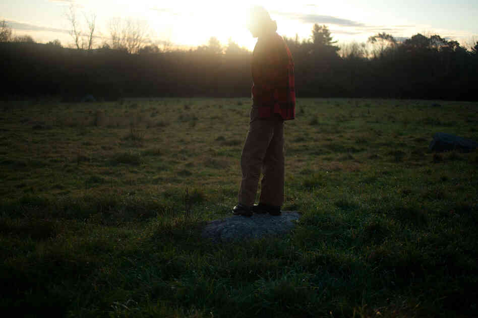 Eliza, a student farmer, inspects a pasture used for the rotational grazing of sheep during afternoon chores.