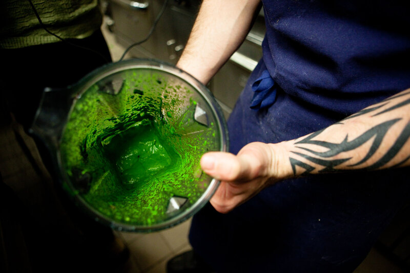 Put the spinach into a blender.