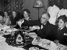 President Roosevelt celebrating Thanksgiving with polio patients at the Warm Springs Foundation for Infantile Paralysis Sufferers the Friday after the national holiday in 1938. President Roosevelt celebrating Thanksgiving with polio patients at the Warm Springs Foundation for Infantile Paralysis Sufferers the Friday after the national holiday in 1938.
