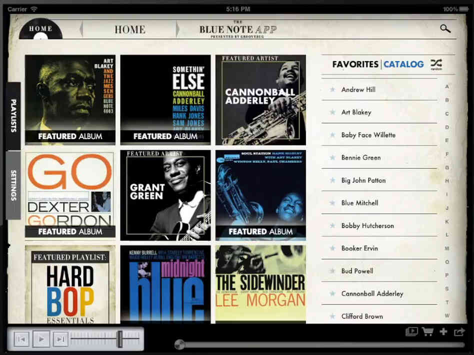 The Blue Note app for iPad.