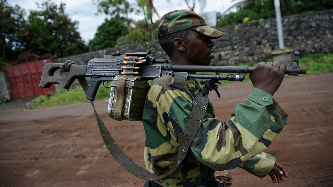 A M23 rebel in the streets of Goma.