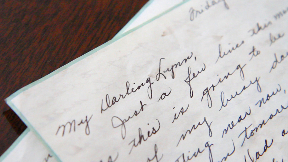A letter from 1947 written by Dorothy Fallon to Lynn Farnham washed up on the shore in Atlantic Highlands, N.J., after Hurricane Sandy. (Lindsay Lazarski/WHYY)