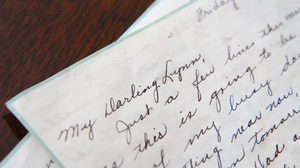 A letter from 1947 written by Dorothy Fallon to Lynn Farnham washed up on the shore in Atlantic Highlands, N.J., after Hurricane Sandy. (Lindsay Lazarski/WHYY)