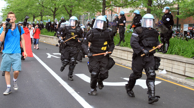 Chicago police move in during protests against the NATO summit in May. (AFP/Getty Images)