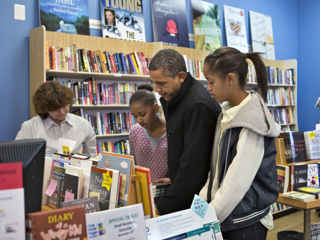 President Obama and daughters Sasha and Malia  go shopping at a small bookstore, One More Page, in Arlington, Va. This is shaping up to be a better holiday season for independent booksellers than in past years.