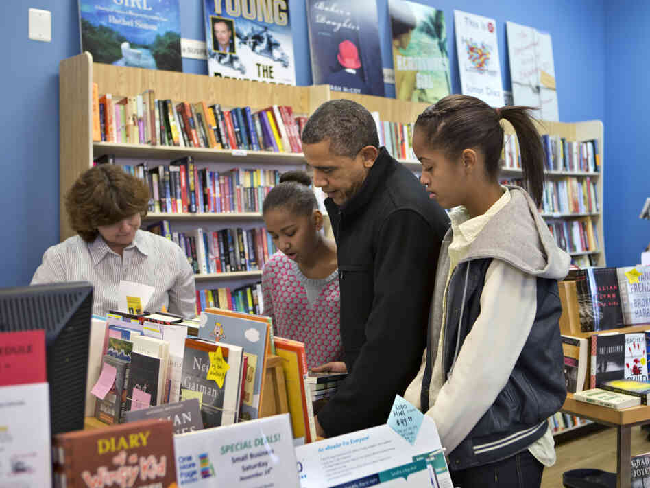 President Obama and daughters Sasha and Malia  go shopping at a small bookstore, One More Page, in Arlington, Va. This is shaping up to be a better holiday season for independent booksellers than in past years.