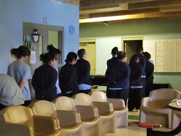 Girls line up at the Bernalillo County Juvenile Detention and Youth Services Center in Albuquerque, N.M.