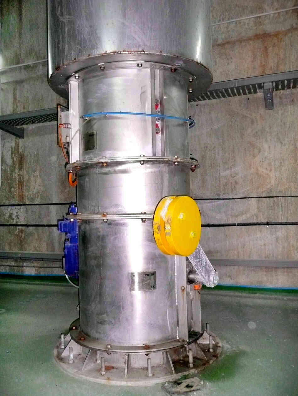 One of the 16 turbines inside the Mutriku breakwater, part of Europe's first wave energy plant.