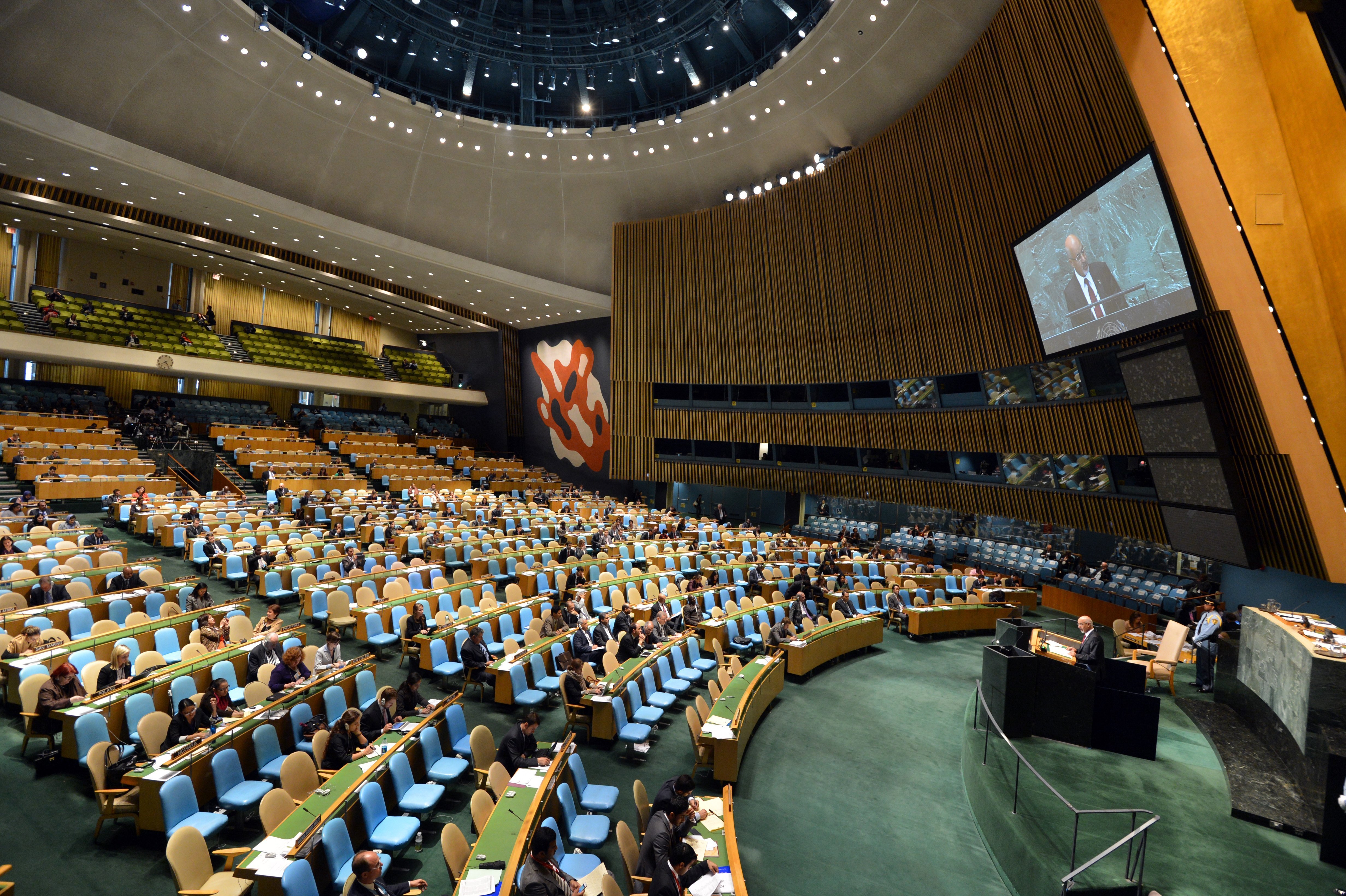 The United Nations General Assembly at UN headquarters in New York. The United Nations General Assembly at UN headquarters in New York.