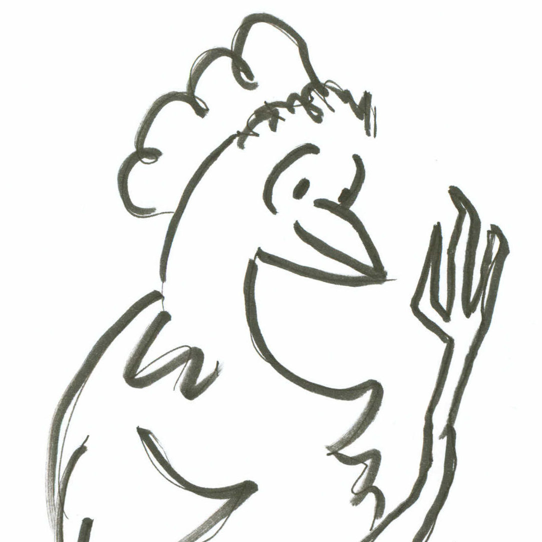 Chicken and man drawing.