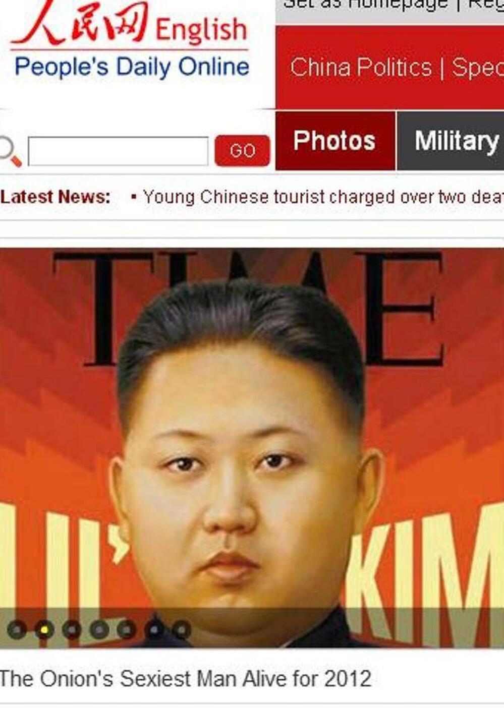 Before it disappeared from the Web: Here's how People's Daily Online packaged its coverage of the "news" that Kim Jong Un is 2012's sexiest man.
