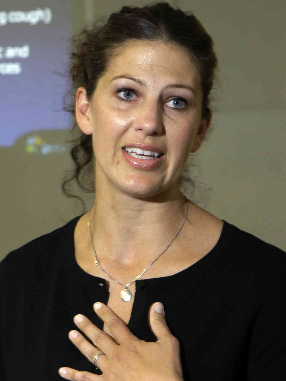 At a Los Angeles media briefing in 2010, Mariah Bianchi describes how her own case of whooping cough caused the death of her newborn son.