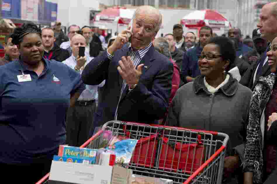 "No, this really is Joe Biden!" (He borrowed a Costco employee's phone to say hello to someone.)
