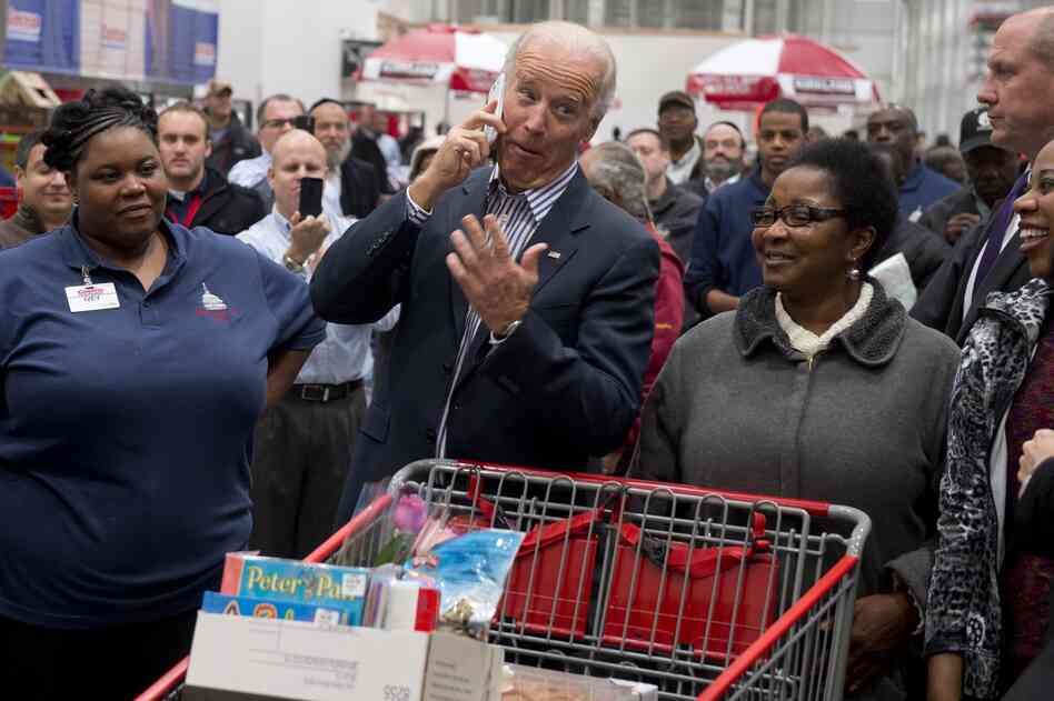 "No, this really is Joe Biden!" (He borrowed a Costco employee's phone to say hello to someone.)